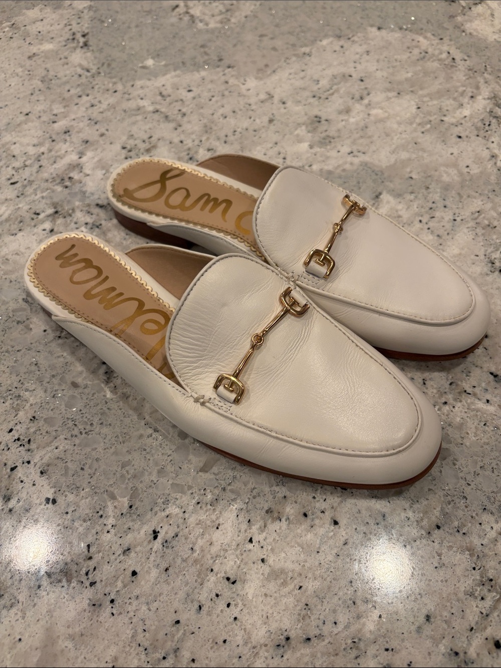 Sam Edelman Linnie Ivory Leather Slip-On Horsebit Mules 6